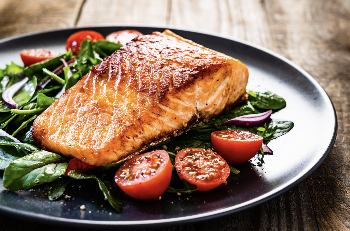 Plate of salmon served at a restaurant 